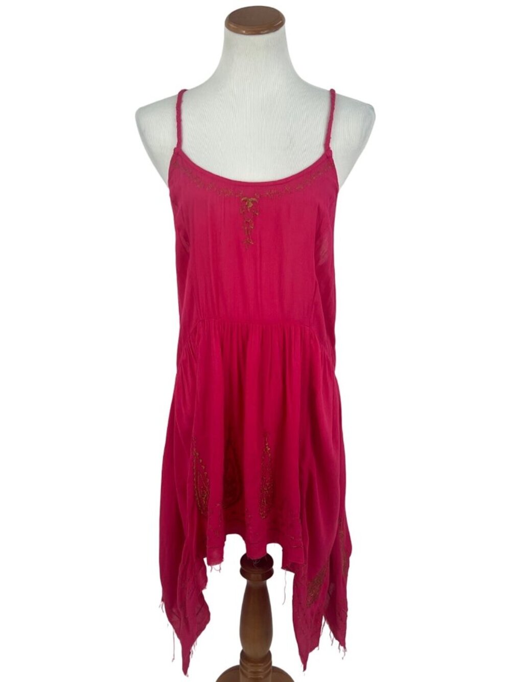 NWT Free People Pink Gold Embroidered Asymmetric Slip Dress | Boho Fairy Indie M - Picture 2 of 16